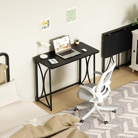 Folding Desk, 31.5" Small Desk for Bedroom, Space Saving Foldable Computer Desk for Home Office, Easy Assembly, Black