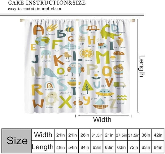 BAEKJIN Kids Alphabet Curtains,Catoon Animals Pattern Print Decor Window Drapes for Bedroom Living Room 42x45 Inch