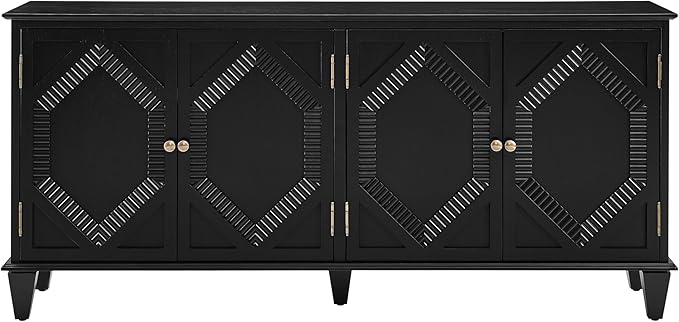 65.2" Mid Century Modern Sideboard Buffet Cabinet with Storage,Symmetrical Geometric Accent Coffee Bar Wine Bar Storage Cabinet,Large Console Table for Living Room/Entryway/Kitchen,Black
