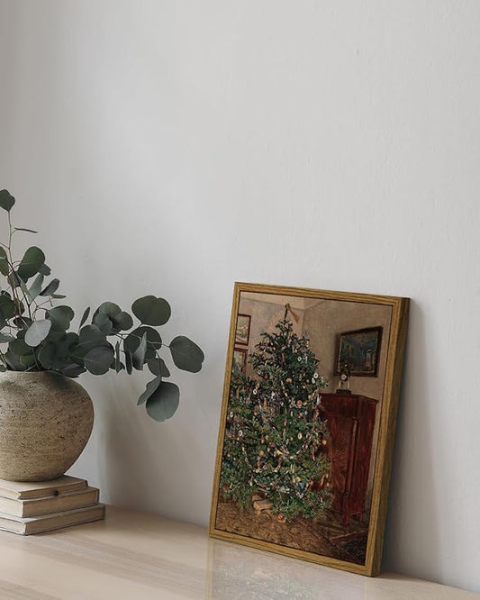 ARPEOTCY Vintage Framed Wall Art, 8x10in, Antique Winter Christmas Tree Canvas Wall Decor Paintings for Living Room, Rustic Country Holiday Prints for Bedroom Bathroom, Gifts