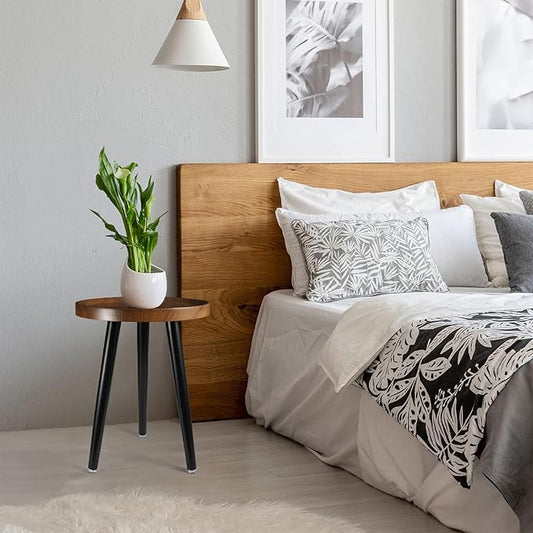 Indoor Plant Stand,Wood Mid Century Plant Table in Walnut Finish,Tall Plant Stand for Flower Pot,Modern Round Small Side End Table with Raised Design (Walnut, 15.75"x18" 2 Pack)