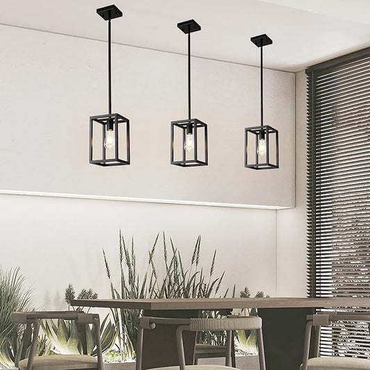 Kitchen Black Pendant Lighting Chandeliers for Dining Rooms, Mini Pendant Lights 1-Light Modern Hanging Light Fixture Matte Black Industrial for Kitchen Island