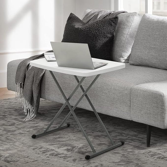 MoNiBloom TV Tray Folding Table 26" Height Adjustable, Portable Indoor/Outdoor Picnic Partiestable and Laptop Square White Small Table with X Legs