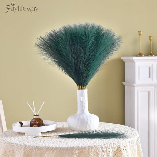 𝟱𝟬𝙥𝙘𝙨 Pampas Grass 𝟭𝟳in, Faux Pampas Grass Office Home Decor, Fake Artificial Pampas Grass Flower Arrangement Vase Filler for Wedding Party Home Boho Decoration (𝗚𝗿𝗲𝗲𝗻)