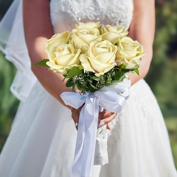 10 PCS Artificial Roses with Long Stems Silk Flowers Realistic Foam Flowers Fake Roses for Valentine's Day Home Wedding Halloween Decor(Champagne)