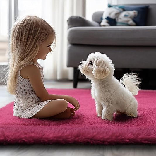 Rugs for Living Room 5x8, Alfombras para Salas Shag Large Plush Soft Area Rug, Shaggy Carpets for Bedroom, Kids Boys Girls Home Decor Aesthetic(Hot Pink, 5 x 8)