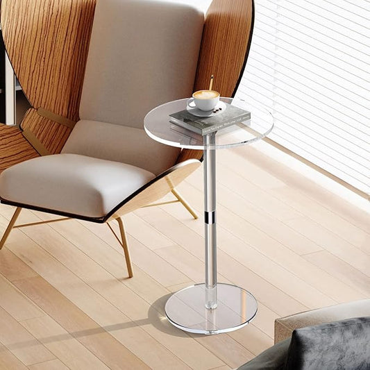 Acrylic End Table, Clear Side Tables for Small Space, 11.8" Round Modern Drink Table for Living Room, Bedroom, Bathroom, Office, Outdoor, Business, Sturdy and Easy to Install (Large)