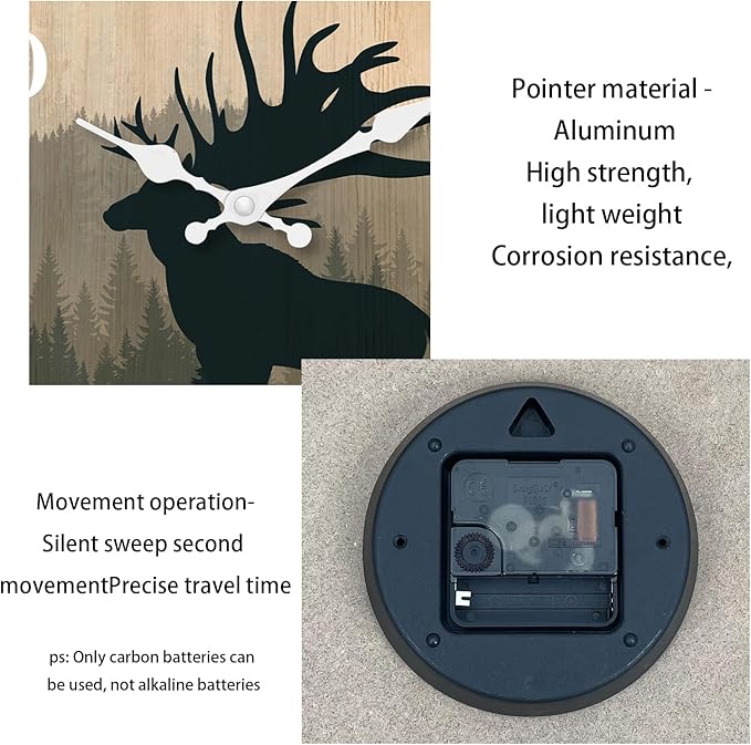 XFM Rustic Elk Deer Wall Clock 12 Inch Vintage Mountain Forest Wooden Clocks Silent Non-Ticking Battery Operated Decorative Round Clock for Cabin Kitchen Farmhouse Decor