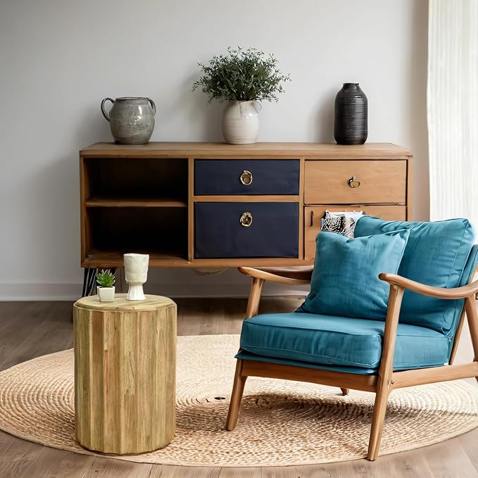 Round Side Table, Rustic Console Table, Gold Geometric End Tables Ideal for Couch Sofa Living Room or Bedroom Stand (Artistic Wave Design)