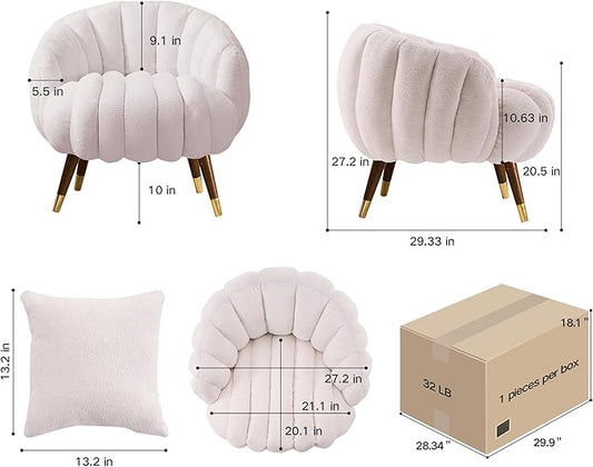 Accent Chair, Modern Barrel Chair with Solid Wood Legs, Cozy Single Sofa Chair, Upholstered Armchair for Makeup Vanity, Living Room, Beige