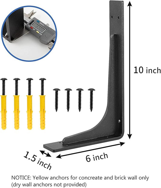 10"x 6"Shelf Bracket ,L Shelf Brackets,max Load 300lbs, Premium Alloy Metal Heavy Duty Shelf Bracket, high Strength Mounting Hardware Included, countertop Support,Corner Brace,Pack of 4.