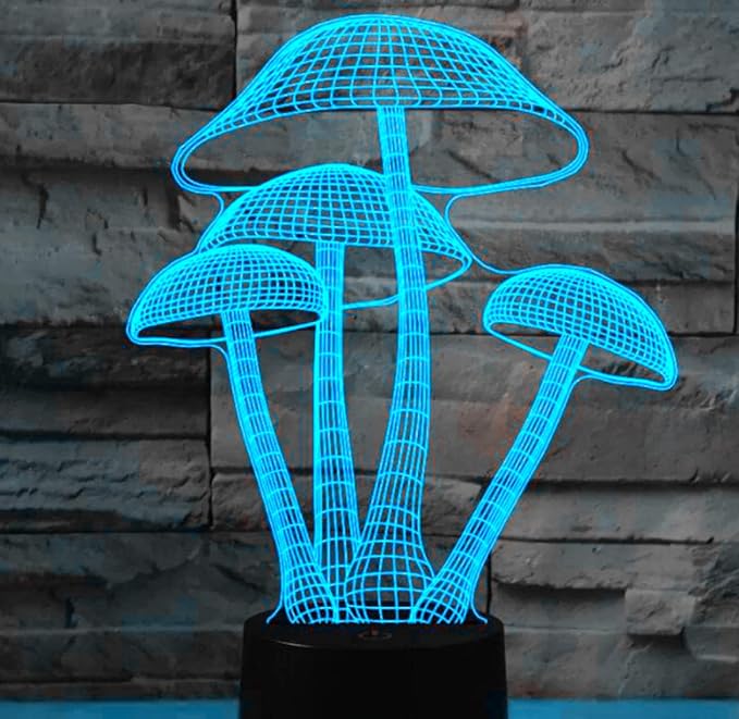 3D Mushroom Night Light Lamp Illusion 7 Color Changing Touch Switch Table Desk Decoration Lamps Acrylic Flat ABS Base USB Cable Birthday Gift Toys