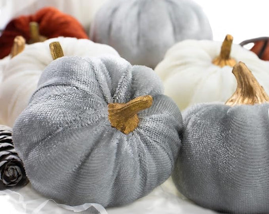 18 PCS Velvet Pumpkins for Fall Table Decor, Artificial Pumpkins, Faux Fake Pumpkin Home Decorations for Autumn Harvest, Thanksgiving, Wedding, Halloween, Table Centerpieces (Multi-Color Velvet)
