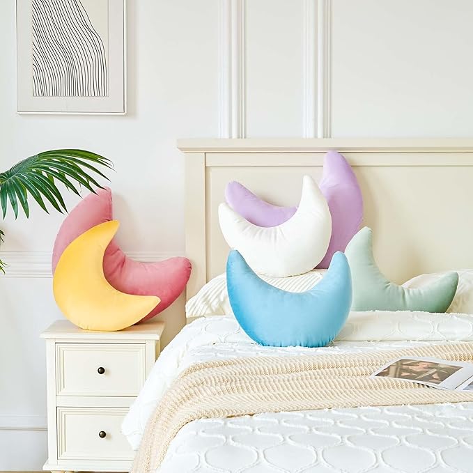 Yellow Moon Pillow, 14.9" Cute Soft Velvet Half Moon Shape Plush Decorative Throw Pillows Cushions Room Decor for Couch Bedroom Living Room
