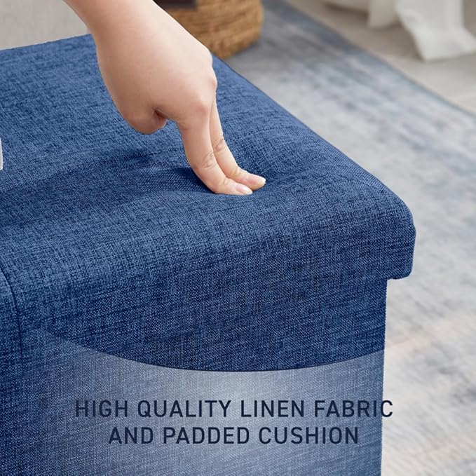 Ornavo Home 43 Inch Folding Storage Ottoman, Long Large Storage Ottoman Chest, Foot Rest Stool, Bedroom Bench - (Navy)