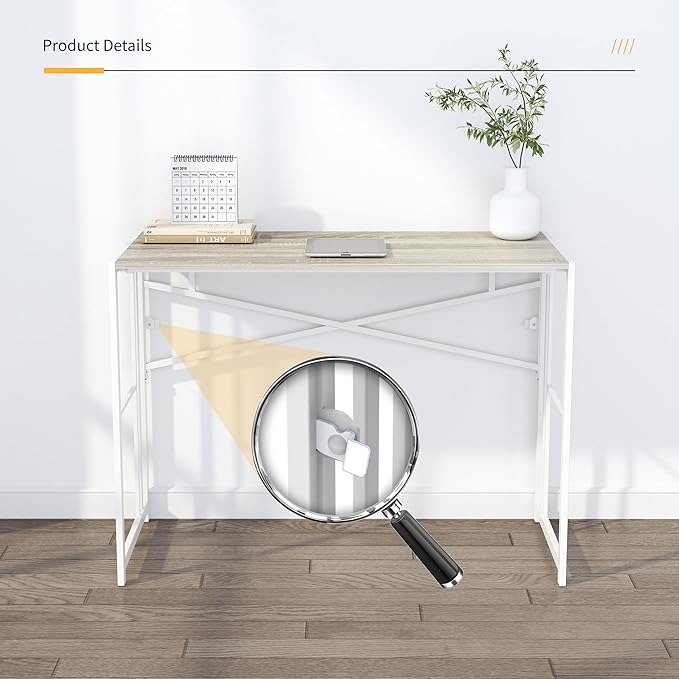 Folding Desk 40 inch Writing Gaming Computer Camping Table, No Assembly Required Home Office Desk, Beige