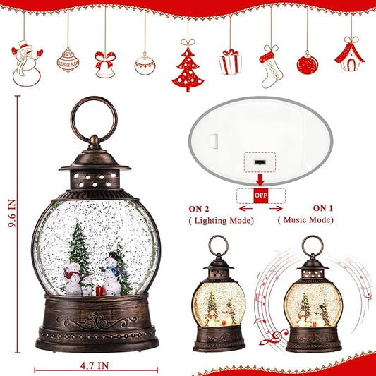 Christmas Snow Globes Christmas Decorations Indoor-Lighted Musical Snow Globes Lantern, Santa Decoration Indoor Home Décor & Gift, 6H Timer, USB/Battery Operated