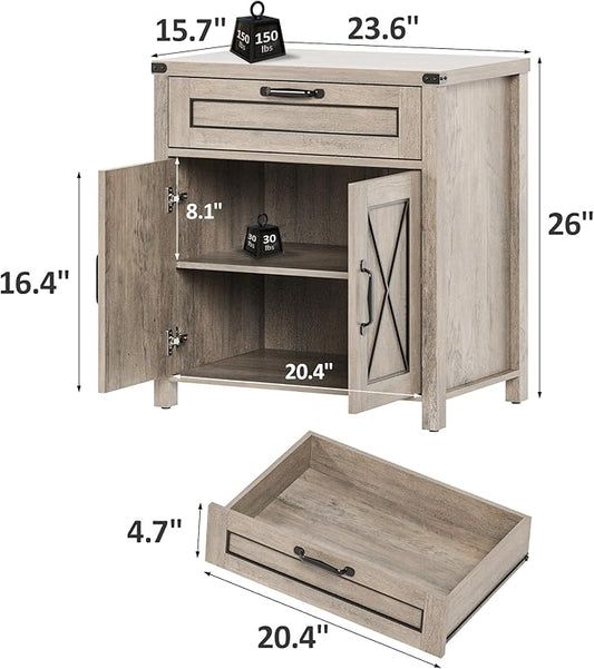 Maupvit End Table, Farmhouse End Table Narrow Side Table for Living Room, Sofa Side Table with Drawer and Storage Cabinet, Small Nightstand for Bedroom(2 Retro-Grey)