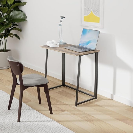 4NM 31.5" Small Folding Desk, Foldable Computer Home Office Desk, Study Writing Table for Small Space Saving Bedroom, Easy Assembly - Rustic Brown and Black
