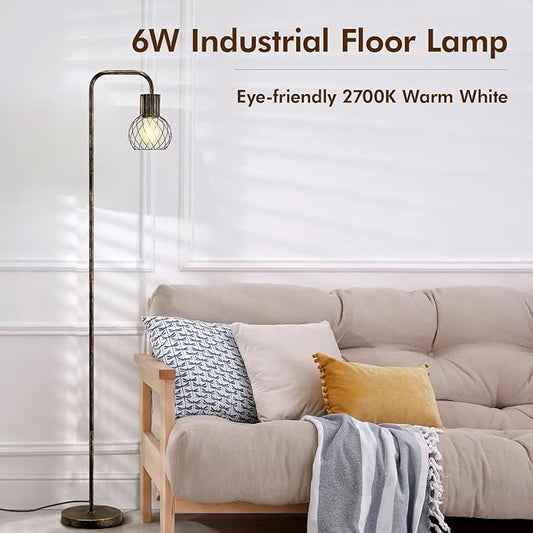 Industrial Floor Lamp, Antique Bronze Standing Lamp Modern with 6W LED Bulb, Foot Switch, Metal Tall Lamps for Living Room, Bedroom, Office, Vintage Stand Up Lamp, Minimalist Farmhouse Floor Lamp