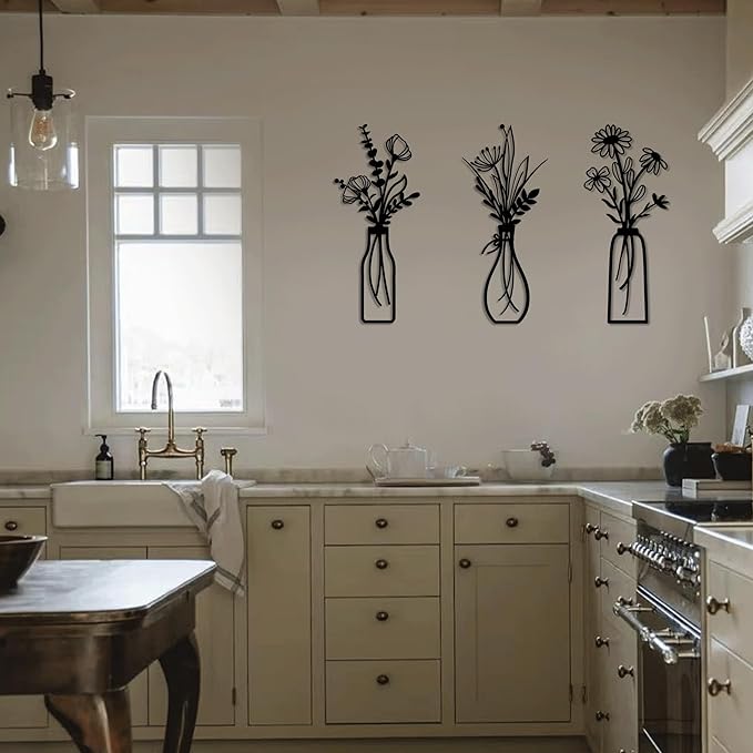 zituzitp 3 Pieces Metal Flower Wall Decor, Wall Art for Bathroom Living Room Kitchen Bedroom Dining Room Rustic Farmhouse Boho Wall Decor Houseworming Gift