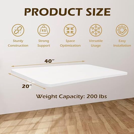 Laundry Folding Table, 40'' x 20'' Wooden Wall Mount Desk, Laundry Table for Folding Clothes, White, 40'' Length