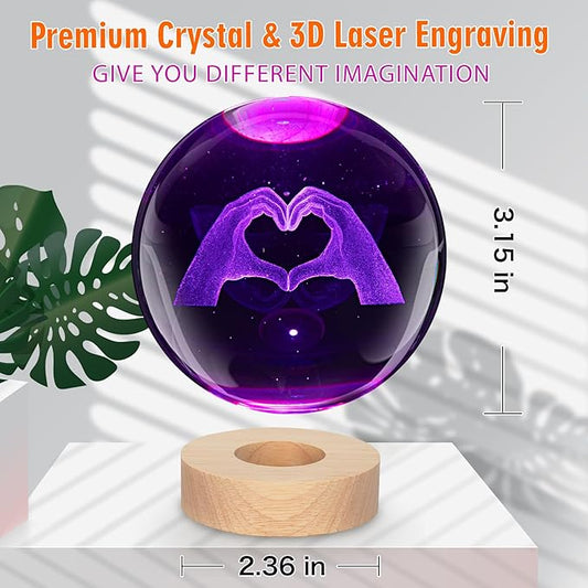 Cute TS Girl 3D Crystal Ball Night Light 3.15-inch Heart-Shaped Gesture, 7 Colors to Choose from, Room Decoration, Birthday and Christmas Gifts for Girlfriends, Wives, Daughters, and Mothers