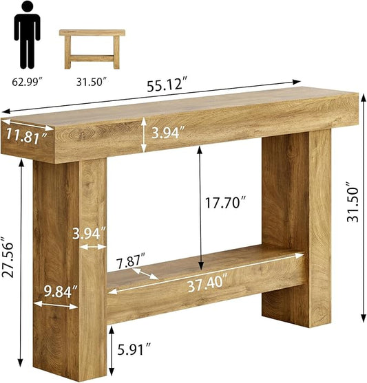 Farmhouse Console Table, 55'' Entryway Tables with Storage, 2-Tier Wooden Modern Console Tables Rectangular Sofa Table for Living Room, Entrance, Hallway (Grayish Brown)
