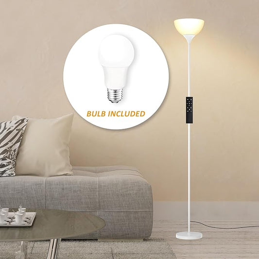 PESRAE Floor Lamp, Remote Control with Stpeless Color Temperatures and Brightness, Torchiere lamp for Bedroom, Living Room, Bulb Included