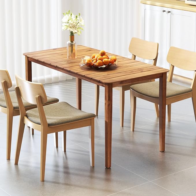 Tangkula Rectangular Outdoor Dining Table, 4-6 People Large Acacia Wood Patio Table with Slatted Tabletop, Indoor Outdoor Farmhouse Bistro Table for Yard, Garden, Poolside, Deck