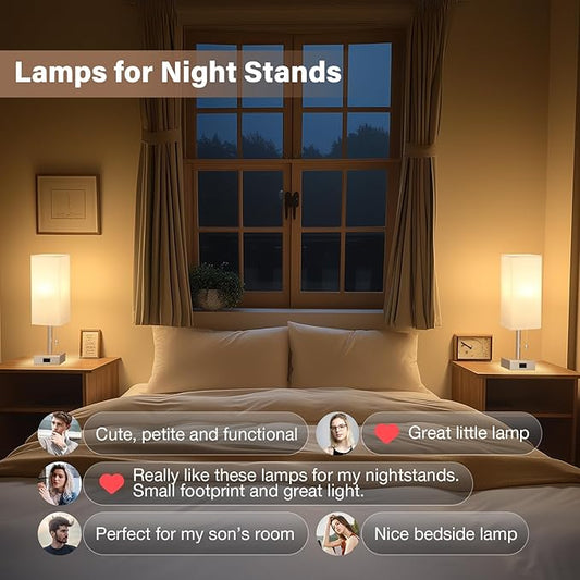Gold Bedside Table Lamps for Bedroom Set of 2 - Small Rectangular Nightstand Lamp with AC Outlet Charging Port, 3 Color Temperatures Desk Light, Tabletop Reading Lamp for Living Room/Dorm/Office