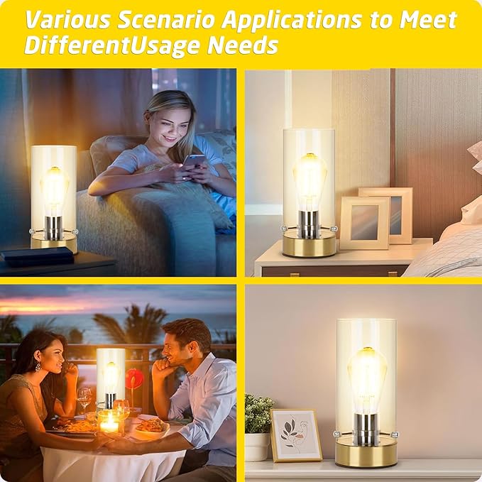 Table Lamp for Bedroom Living Room, Bedside Modern Nightstand Lamp with Glass Lamp Shape, 2700K 6W Glass Bulb Included(Gold).