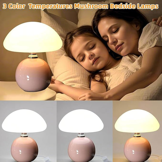 Mushroom Lamp for Bedroom Living Room,Mushroom Table Lamps for Bedside Night Stands,3 Color Temperature Desk Small Table Lamp,Cute Mini Modern Night Light Lamp,Unique Home Decoration(Pink)