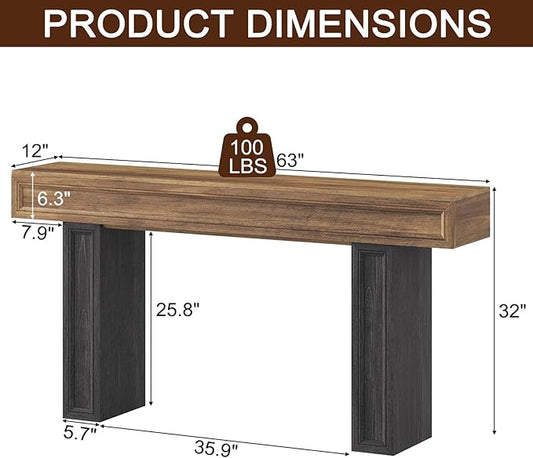 Rresyet 63 Inch Long Console Table, Sofa Table Behind Sofa, Wooden Entryway Table, Farmhouse Entryway Table for Entry, Hallway, Living Room (Wood)
