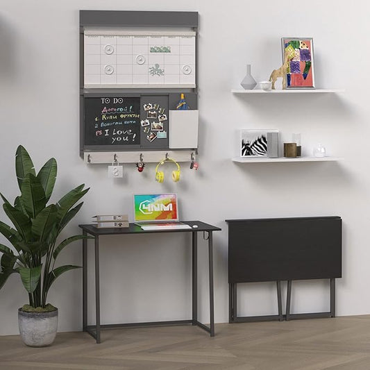 4NM 31.5" Small Folding Desk, Foldable Computer Home Office Desk, Study Writing Table for Small Space Saving Bedroom, Easy Assembly - All Black