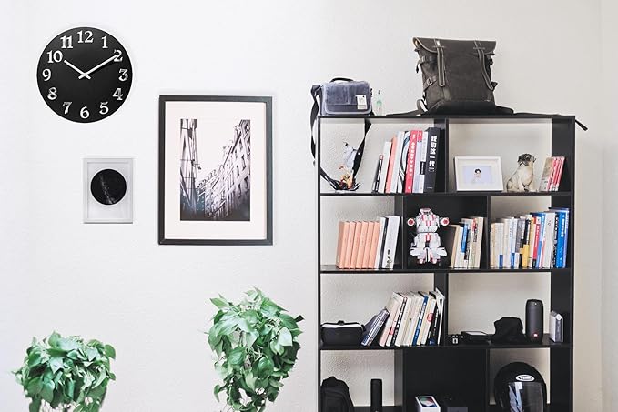 Infinity Instruments Vogue, Modern Matte Finish Open Face Wall Clock, Stunning Easy to Read Metal Hands and Numbers, Easy Hang Keyhole Design, 12 Inch, Black/Silver…