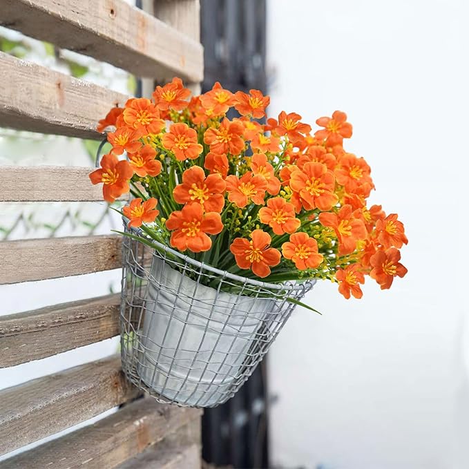 16 Pcs Artificial Fall Flowers for Outdoors, UV Resistant Outdoor Fall Fake Flowers Plants Fuax Fall Shrubs for Autumn Home Garden Porch Window Box Thanksgiving Fall Outdoor Decor