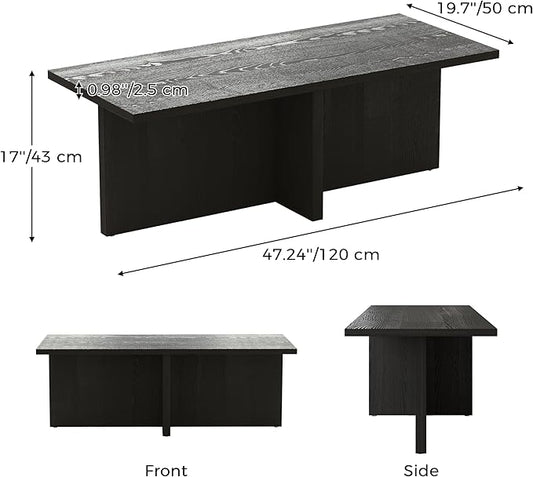 Luoxiao Rectangle Coffee Table for Living Room 47 inch Wood Modern Center Accent Table Minimalist Small Rectangular Cocktail Table Black, Space Saving, Easy Assembly