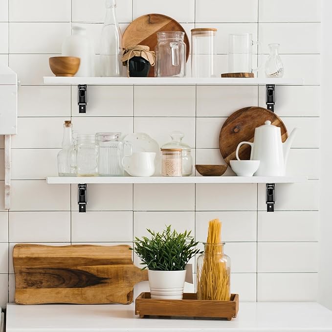 JOY DECOR 10 Inch Heavy Duty Folding Shelf Brackets, 2 Pack (1 Pair) Collapsible Wall Mounted Brackets for Fold Down Table, Stainless Steel Folding Table Hinge, Matte Black