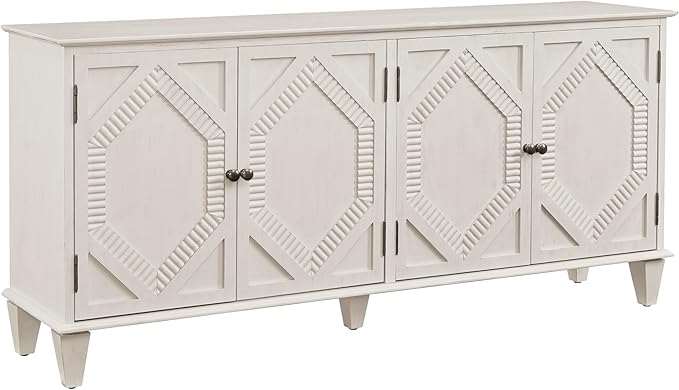 65.2" Mid Century Modern Sideboard Buffet Cabinet with Storage,Symmetrical Geometric Accent Coffee Bar Wine Bar Storage Cabinet,Large Console Table for Living Room/Entryway/Kitchen,Antique White