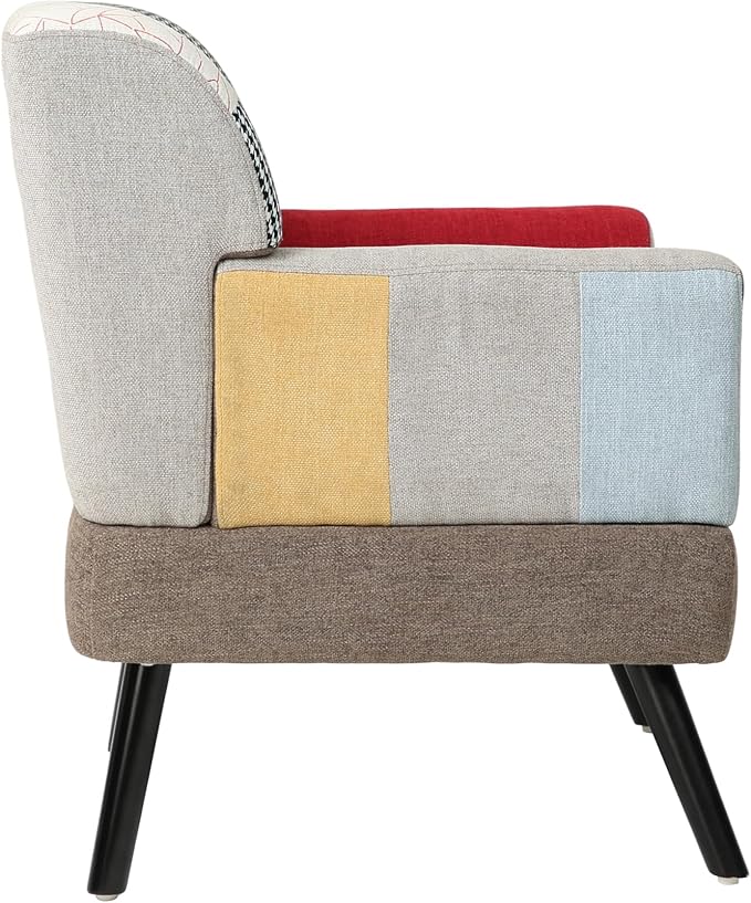 Modern Colorful Accent Chair,Boho Side Chair with Wood Leg,Comfy Upholstered Patchwork Chairs Cozy Comfy Armchair s for Living Room,Bedroom