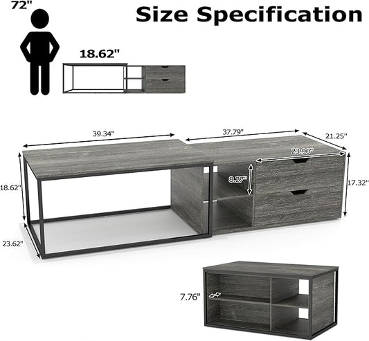 Nesting Coffee Tables Set of 2,Modern Center Coffee Table with Drawers and Storage Shelf,Farmhouse Rectangular Coffee Table Side Tables for Living Room Bedroom