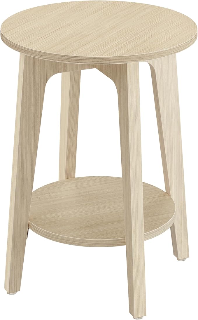 VASAGLE MAEZO Collection - Side Table, 2-Tier Small Round End Table, Nightstand with Tapered Legs, Curved Transitions, for Small Spaces, Living Room, Bedroom, Natural Beige ULET283N01