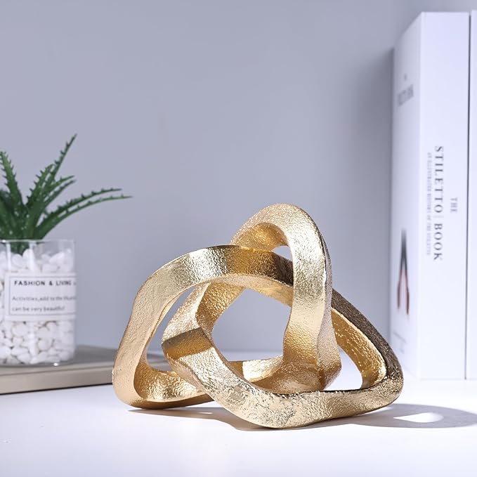 Infinity Knot Sculpture Gold Knot Decor Object, Abstract Knick Knacks Coffee Table Modern Statue, Gold Sculpture for Home Living Room Table Ornaments and TV Stand Bookshelf Decorative