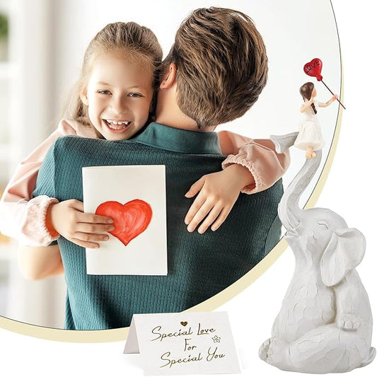 Elephant Statue Home Decor - Handmade Resin Sculpture Girl with Love Balloon Sitting on Elephant Figurines, Gifts for Women Girl Birthday