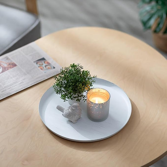 Sziqiqi Farmhouse Candle Tray Holder: 11 inch Large Distressed White Tray for Pillar Candles Tealights - Round Decorative Tray for Coffee Table Dining Table Bathroom