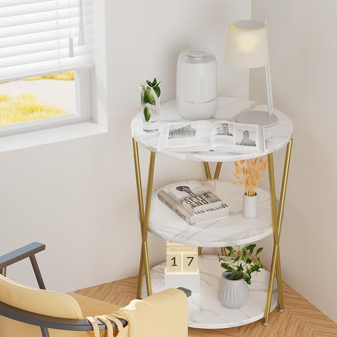 Big Side Table, 3-Tier Large Size Round End Table with X-Leg Design, Nightstand Bedside Table for Living Room, Bedroom, Drink Table Coffee Table for Patio, Indoor Outdoor Use, 16.5''x16.5''x22.8''