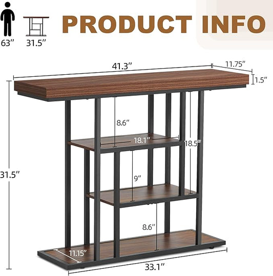 HABUTAY 42 Inch Industrial Entryway Table with 4-Tier Storage Shelves,Sofa Table for Living Room, Narrow Console Table for Hallway, Foyer, Front Door, Accent Furniture with Metal Frame,Rustic Brown