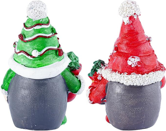 2-Piece Christmas Resin Gnome Statues, Suitable for Indoor & Outdoor Holiday Decor, Winter Christmas Table Decoration, Ideal for Mom, Dad, Friends
