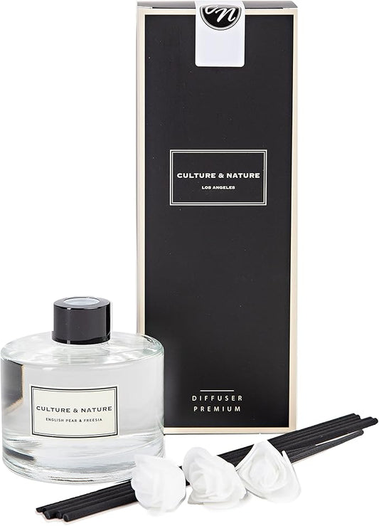 CULTURE & NATURE Reed Diffuser Set 6.7oz (200ml) English Pear & Freesia Scented Diffuser with Sticks Home Fragrance Reed Diffuser for Bathroom Shelf Decor